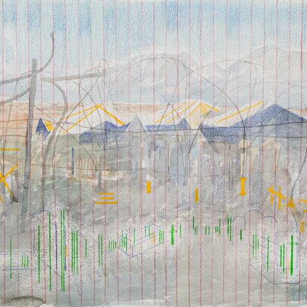 Lyndell Brown/Charles Green & Jon Cattapan	Mountains of the Lost World, Baucau 2	2014	Watercolour, gouache and acrylic on paper	
56 x 77 cms	Collection the artists 	
Courtesy ARC One Gallery and Station